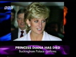 Photo of Diana with BBC caption: "Princess Diana has died, Buckingham Palace confirms".